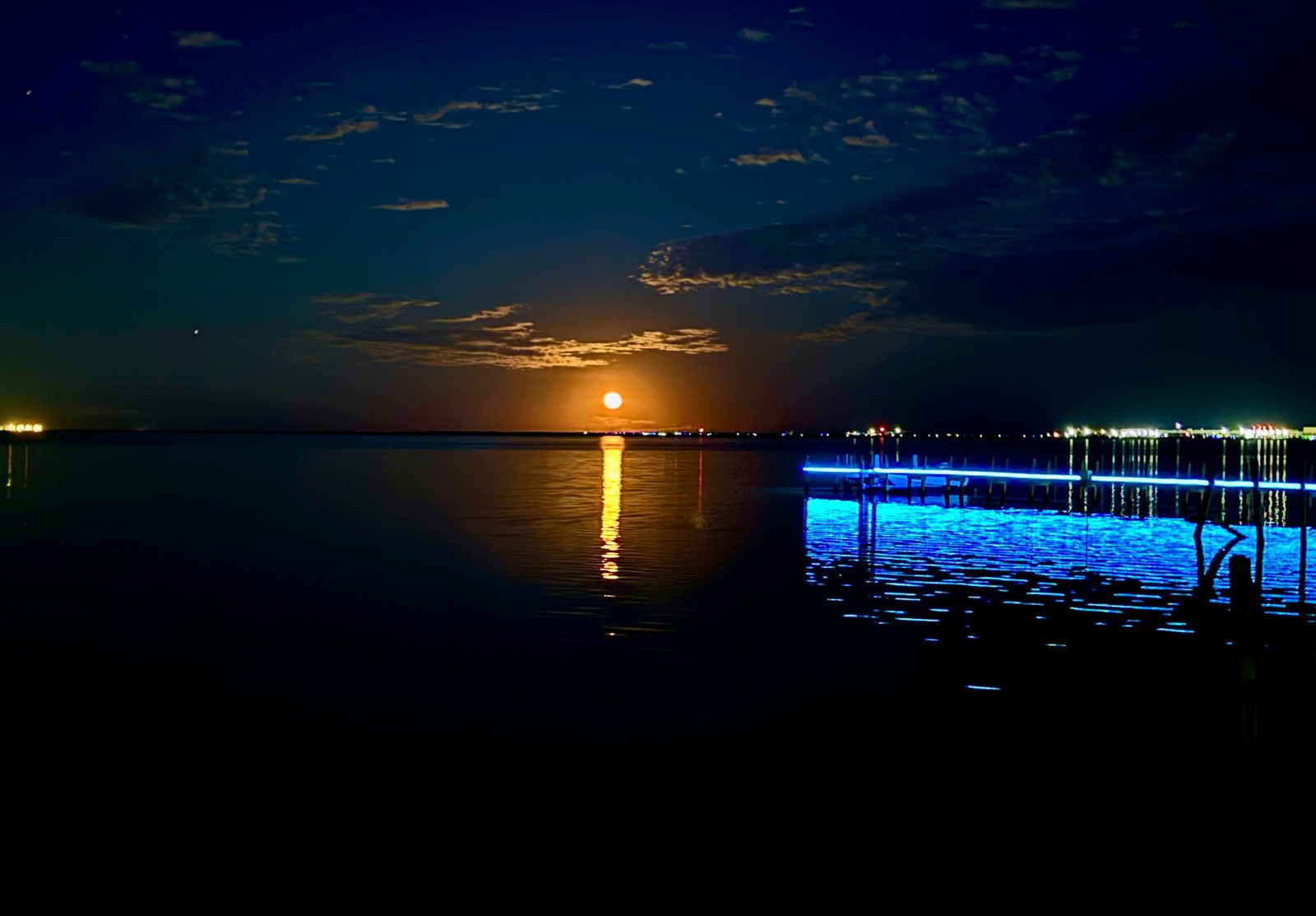 Moonlight and the blue pier