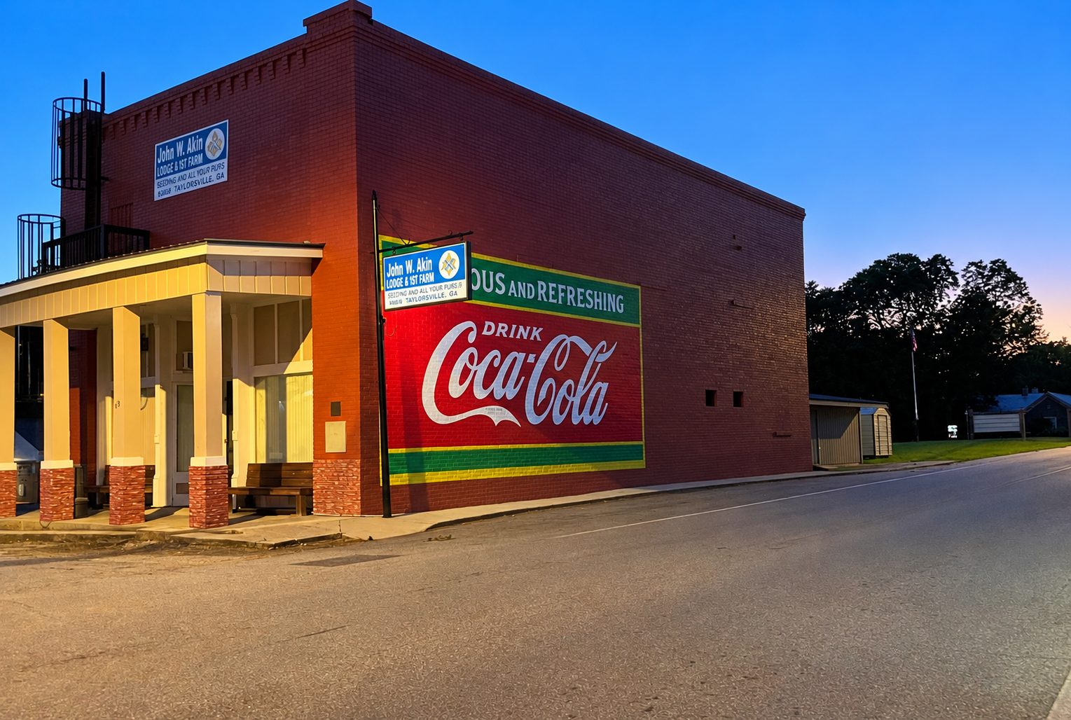 Coca-Cola mural at blue hour