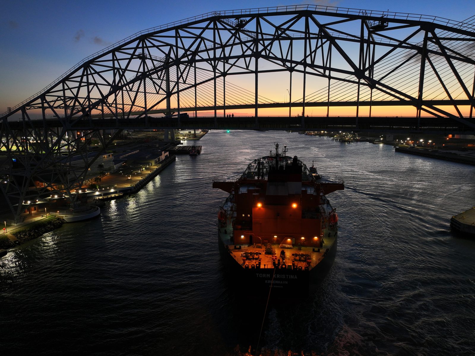 Working harbor at dusk
